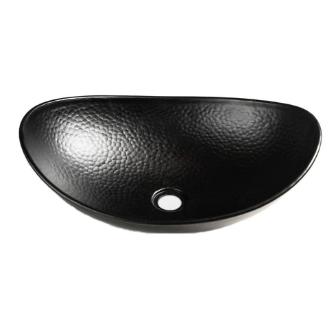 Hand Hammered Aluminum 19 inch Harbor Oval Vessel Bathroom Sink - Matte Black